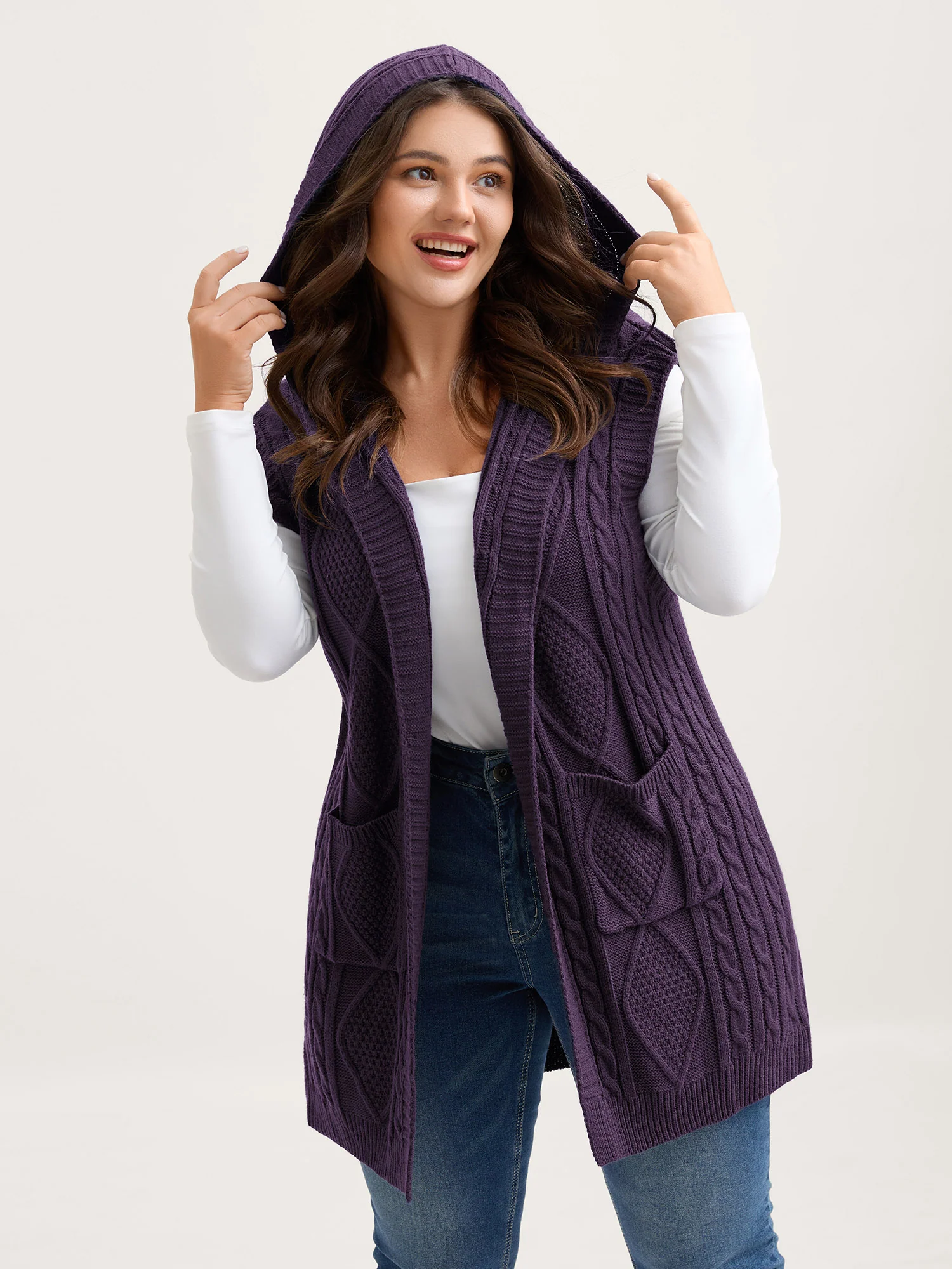 Twisted Hooded Sleeveless Knit Cardigan - Image 9
