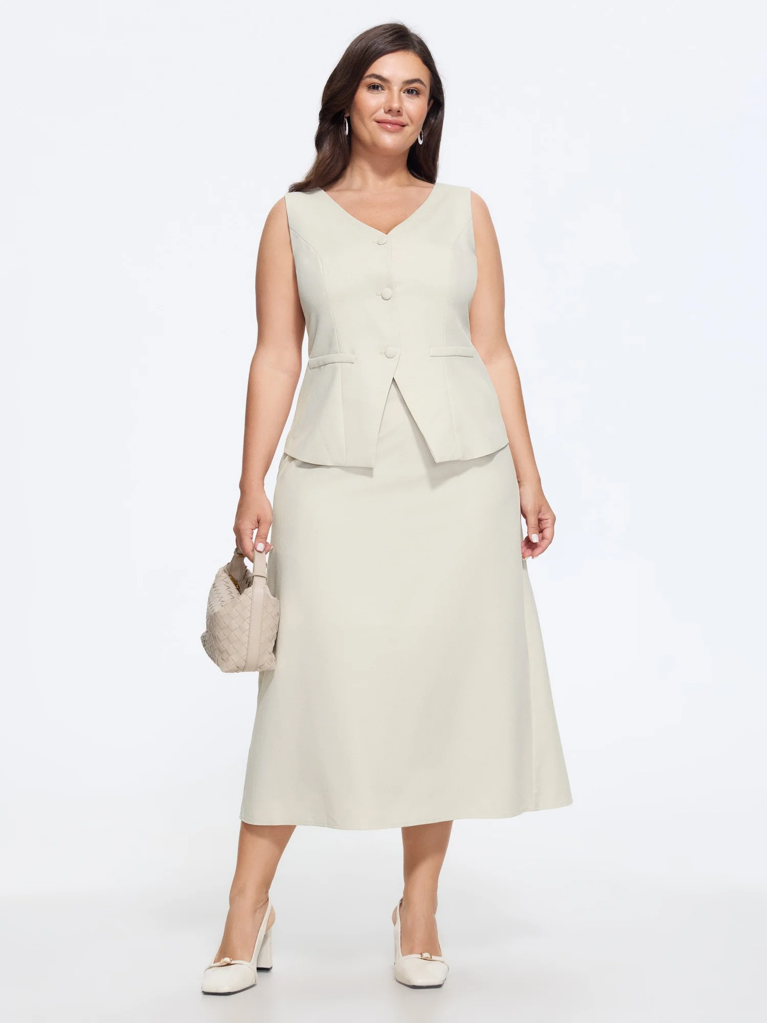 V Neck Plain Back Adjustable Belt Vest - Image 3