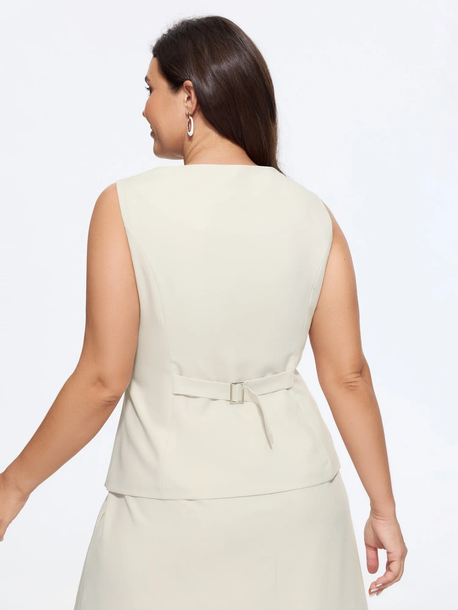 V Neck Plain Back Adjustable Belt Vest - Image 4