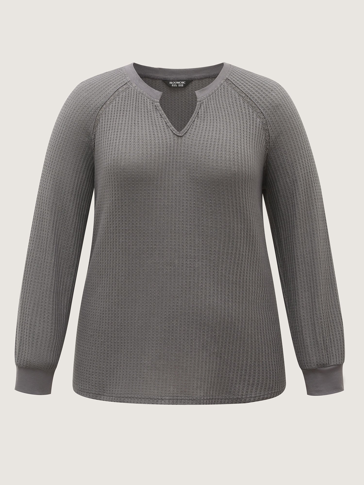 Waffle Grid Notched Collar Lace Sweatshirt - Image 10