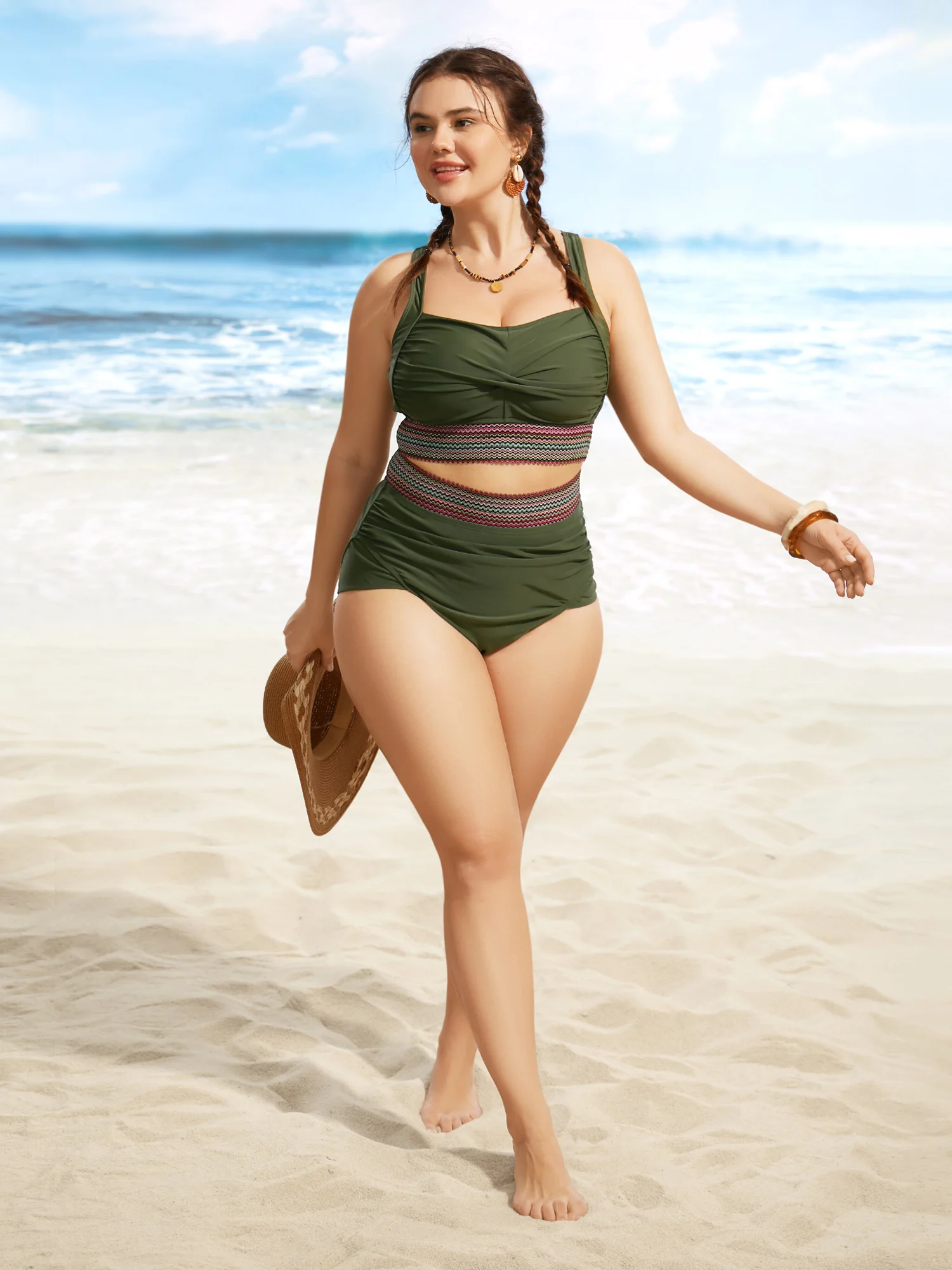 Woven Ribbon Ruched High Waisted Bikini Bottom - Image 3