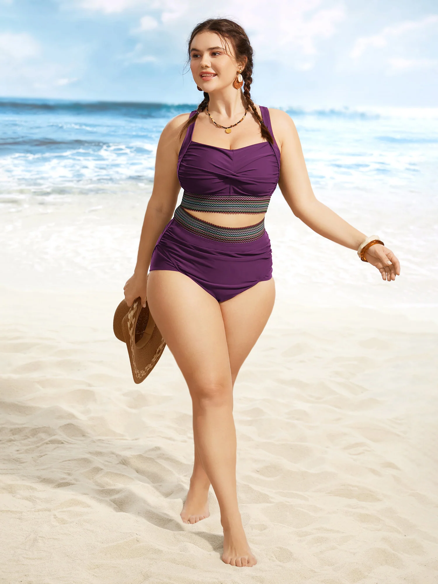 Woven Ribbon Ruched High Waisted Bikini Bottom - Image 9